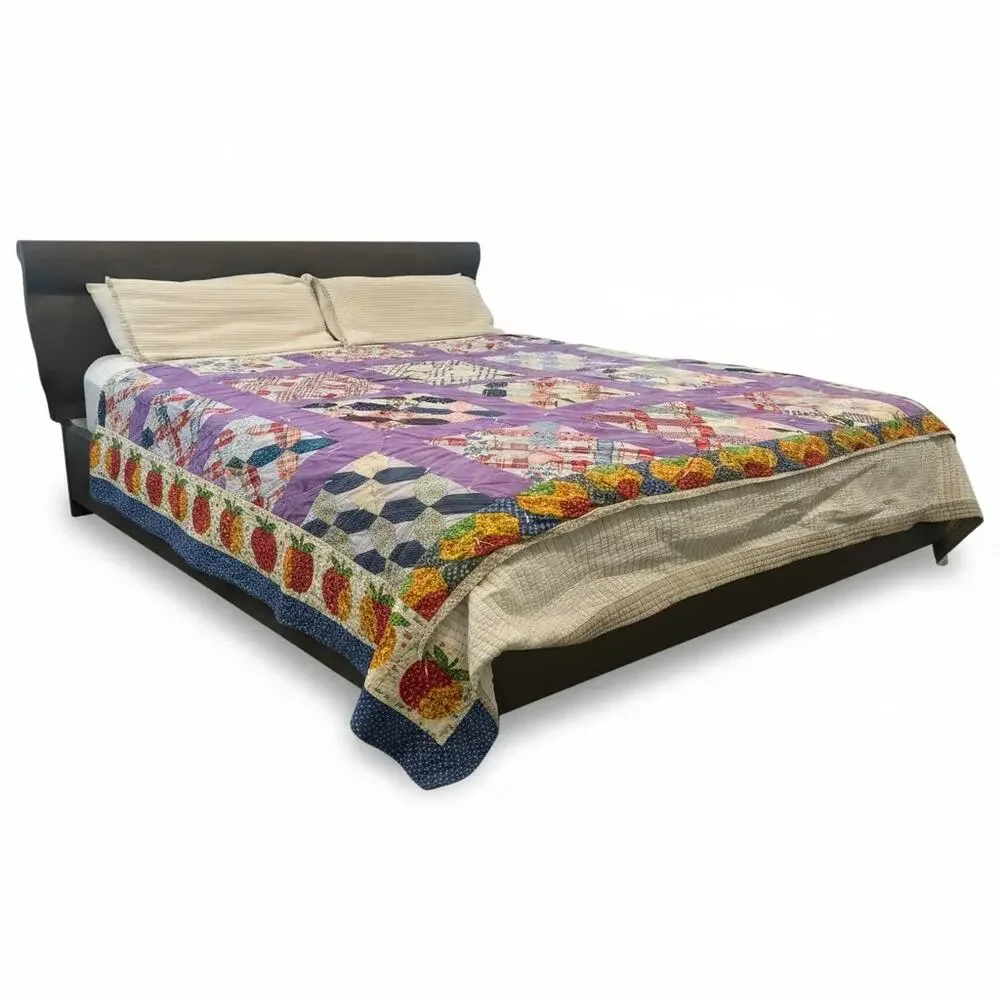 vintage 60-70's handmade patchwork quilt blanket twin size cottage core 6X5